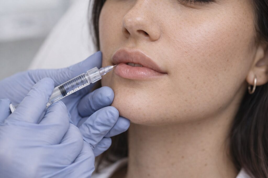 0.5 ml lip filler injection procedure close up clinic hyaluronic acid treatment