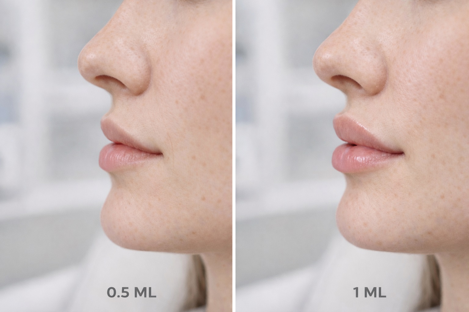 0.5 ml vs 1 ml lip filler comparison results volume difference lips