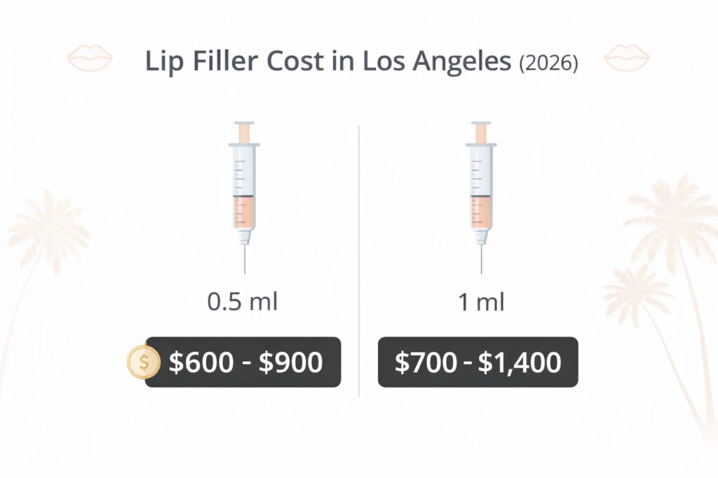 lip filler cost Los Angeles price chart 0.5 ml vs 1 ml 2026