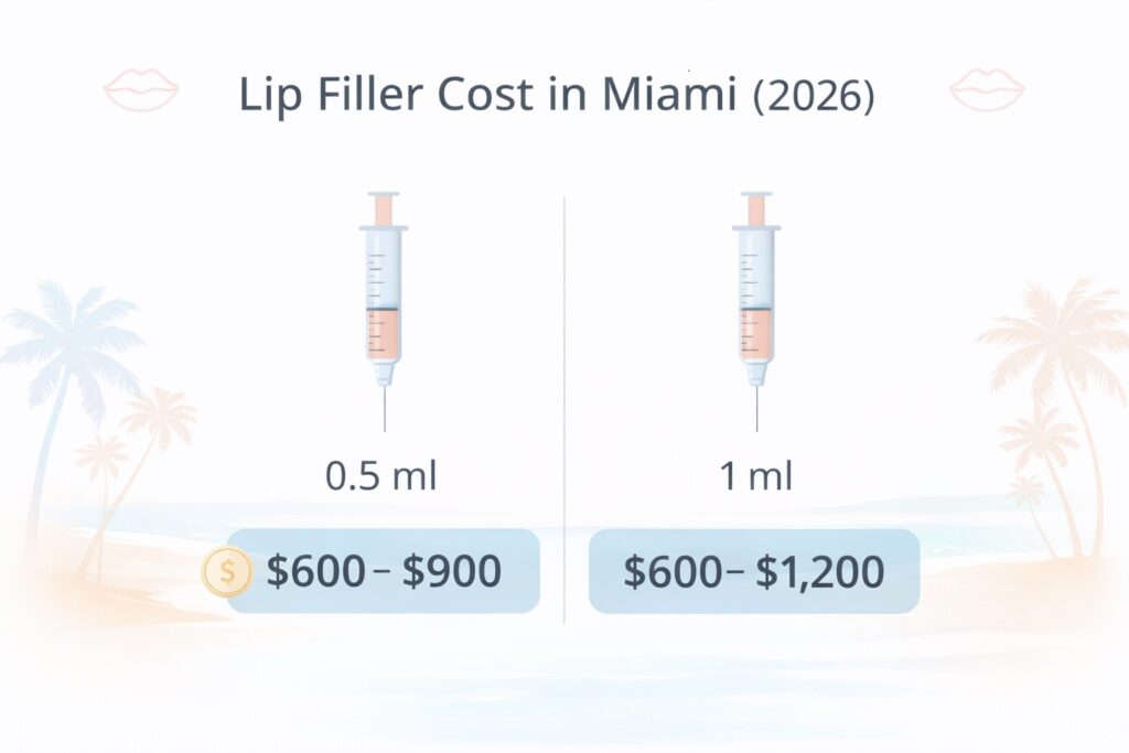 lip filler cost Miami price chart 0.5 ml vs 1 ml