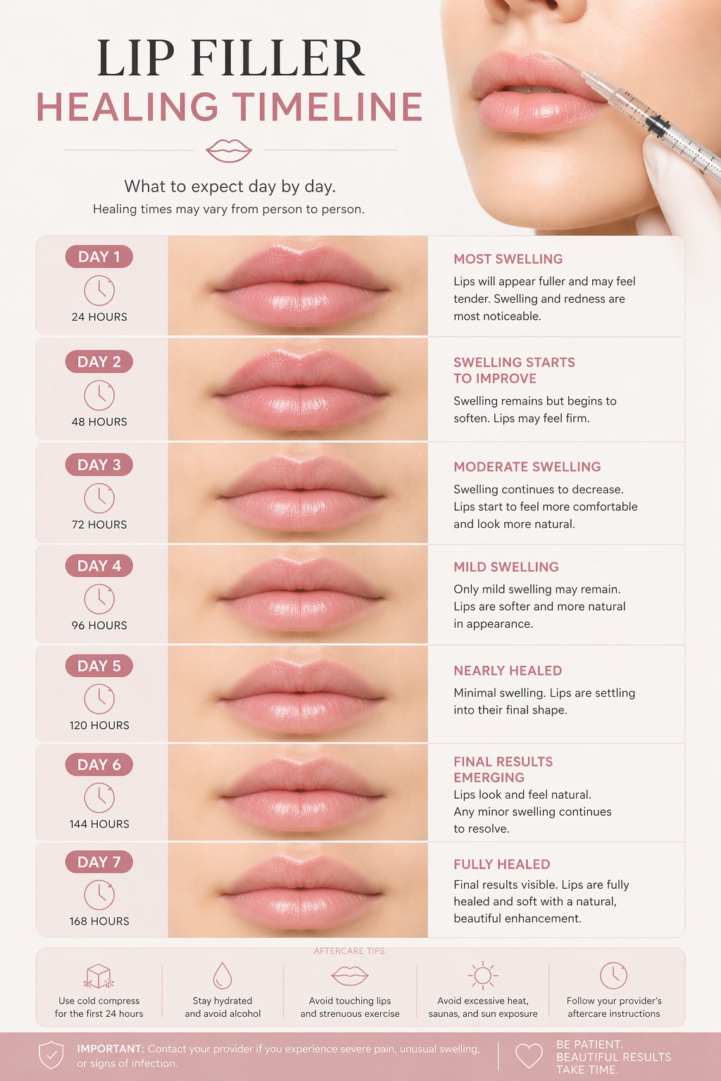 lip filler healing timeline day by day swelling stages