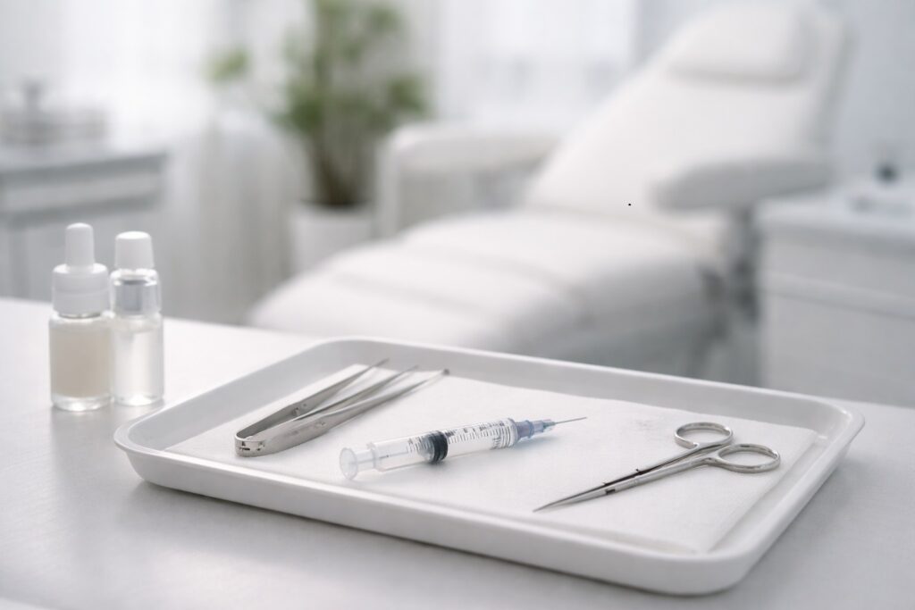 lip flip procedure clinic botox injection tools and aesthetic treatment environment