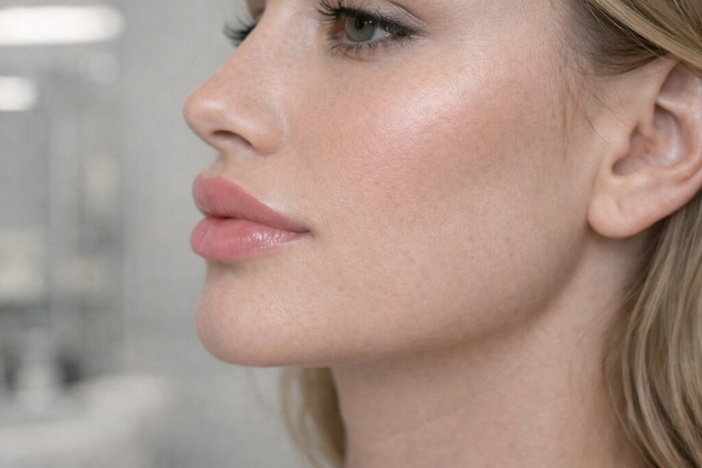 russian lip filler side profile flat lifted upper lip same woman