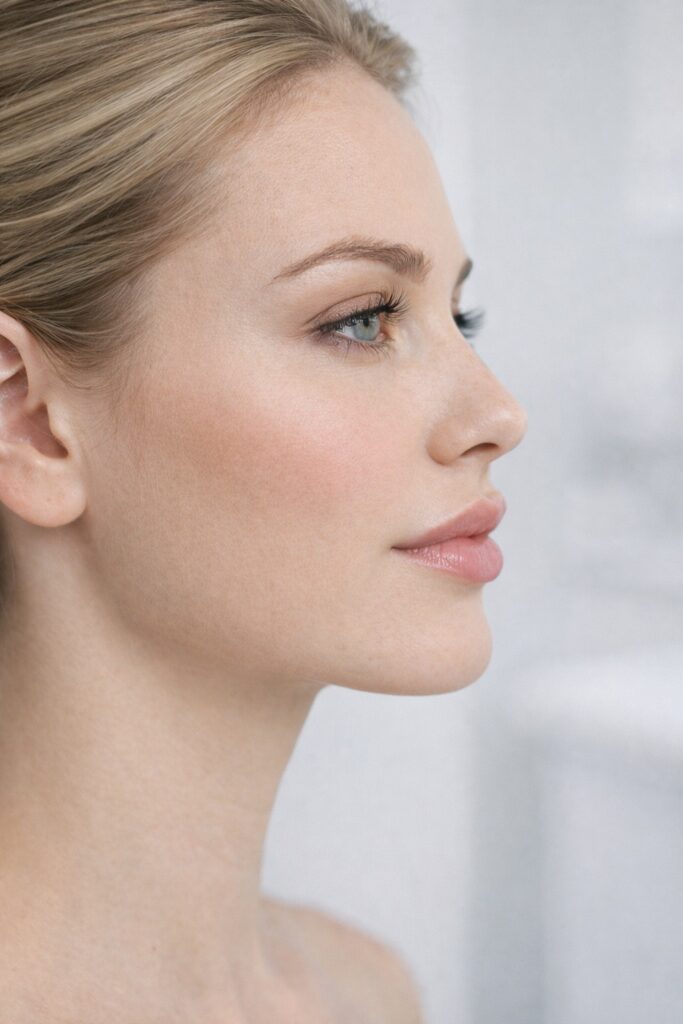 swedish lip filler side profile natural projection soft volume lips balanced shape subtle enhancement realistic skin texture