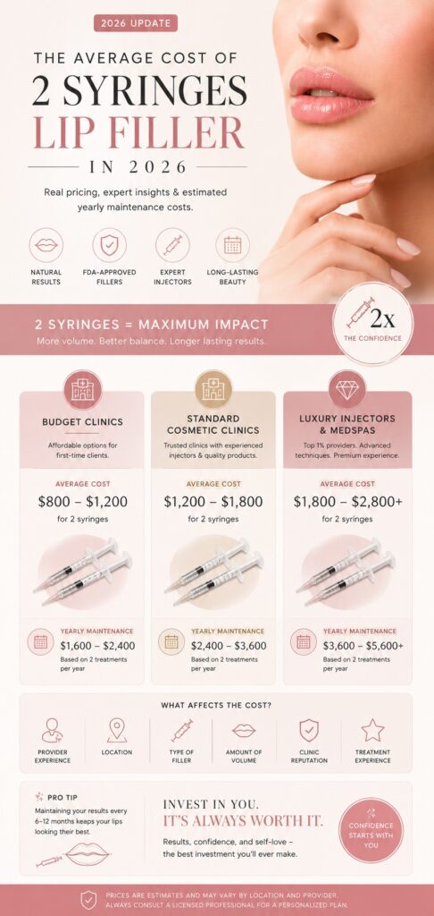 2 syringes lip filler cost breakdown infographic