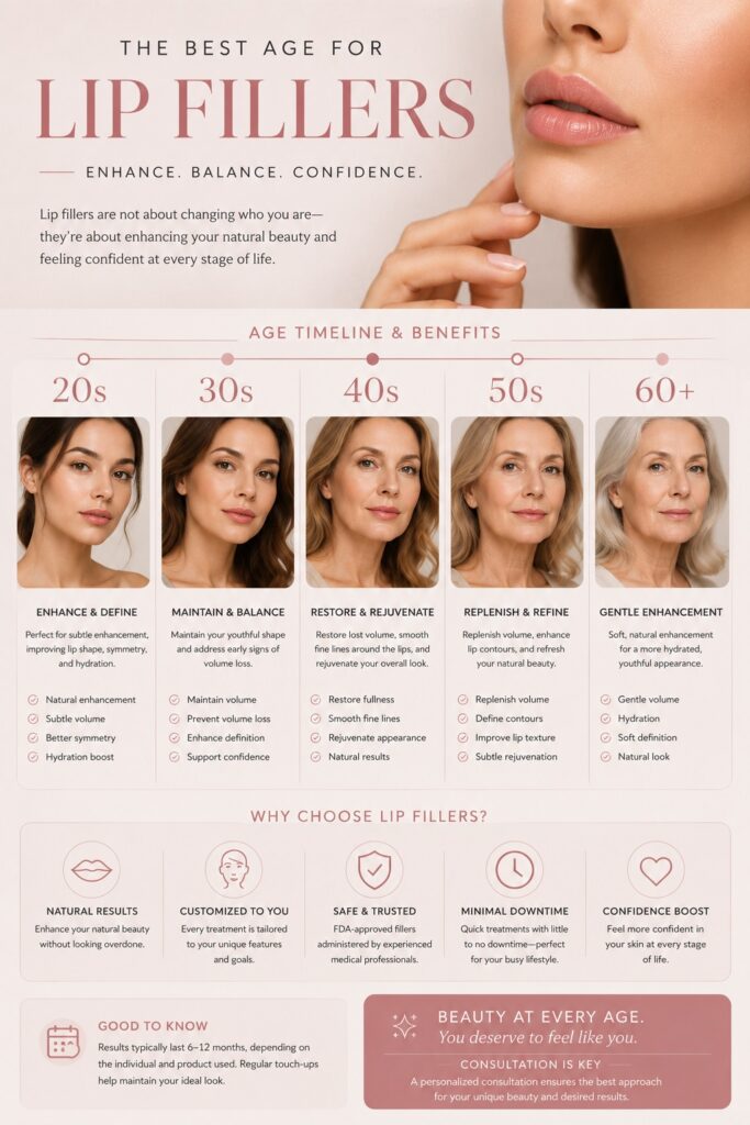 Best age for lip fillers timeline infographic