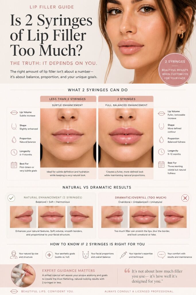 Facial volume comparison showing whether 2 syringes of lip filler is too much