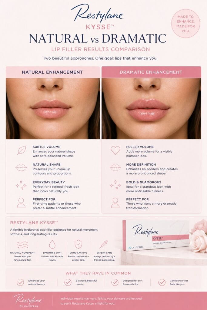 natural vs dramatic restylane kysse lip filler results comparison