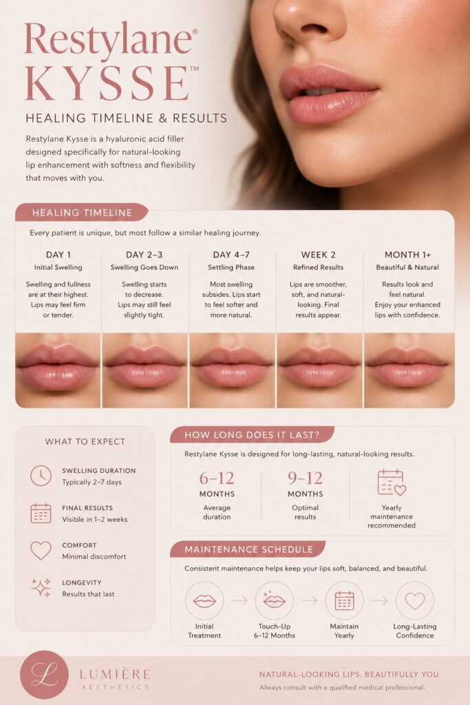 Restylane Kysse healing timeline and swelling recovery stages after lip filler treatment
