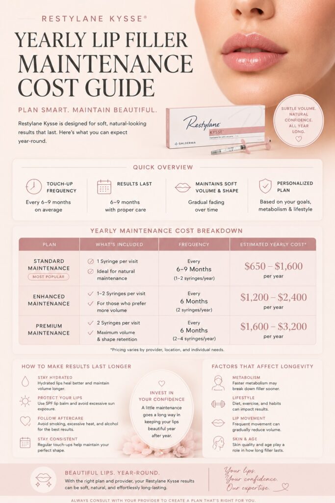 restylane kysse maintenance costs and yearly touch up expenses infographic