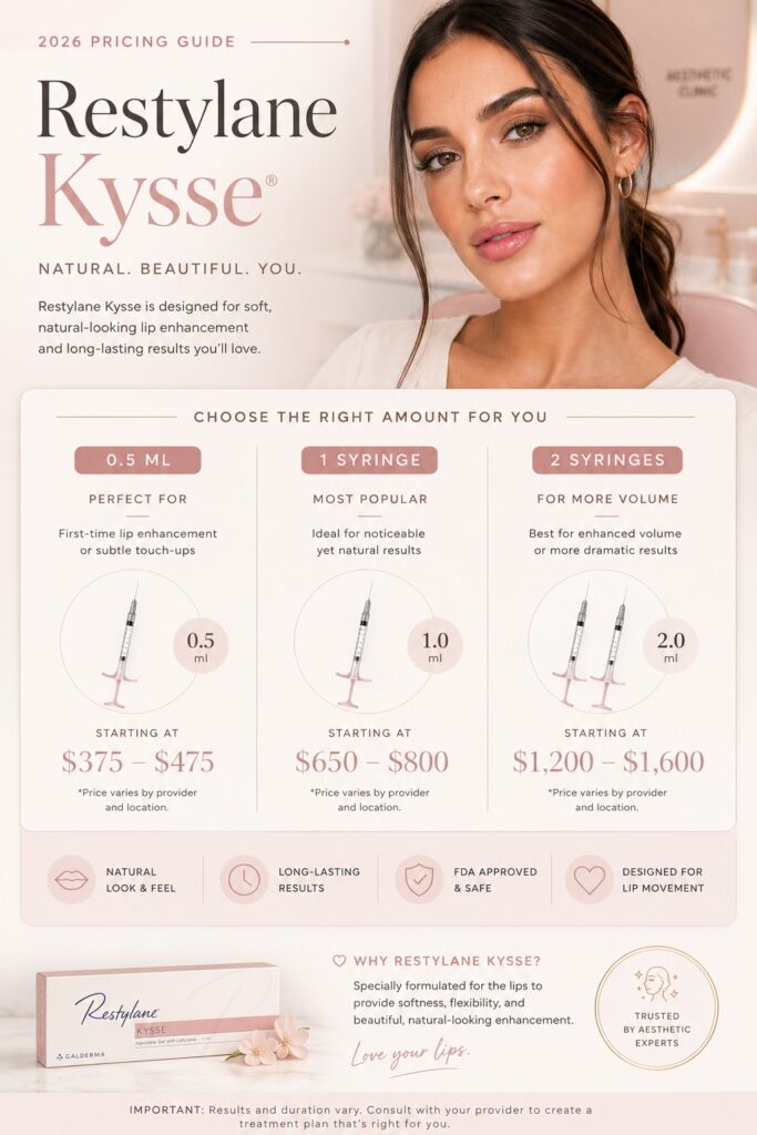 restylane kysse pricing guide with average lip filler costs by syringe size