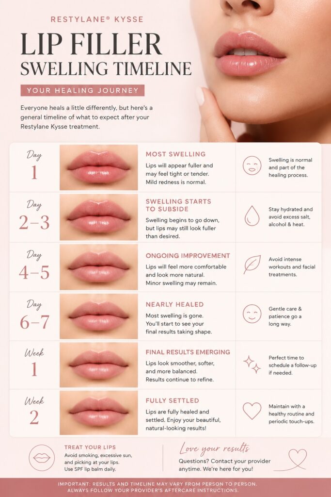 restylane kysse swelling stages day by day after lip filler treatment
